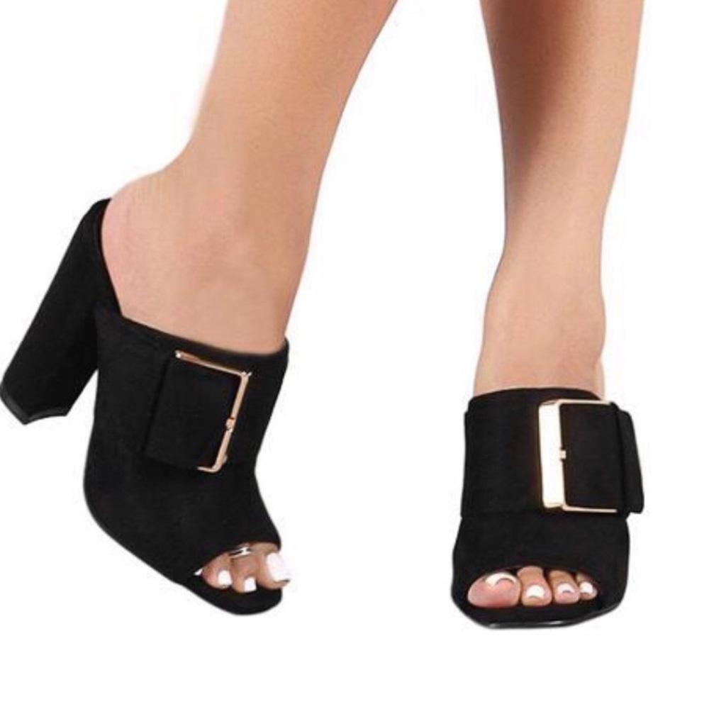 Black Buckle Heels